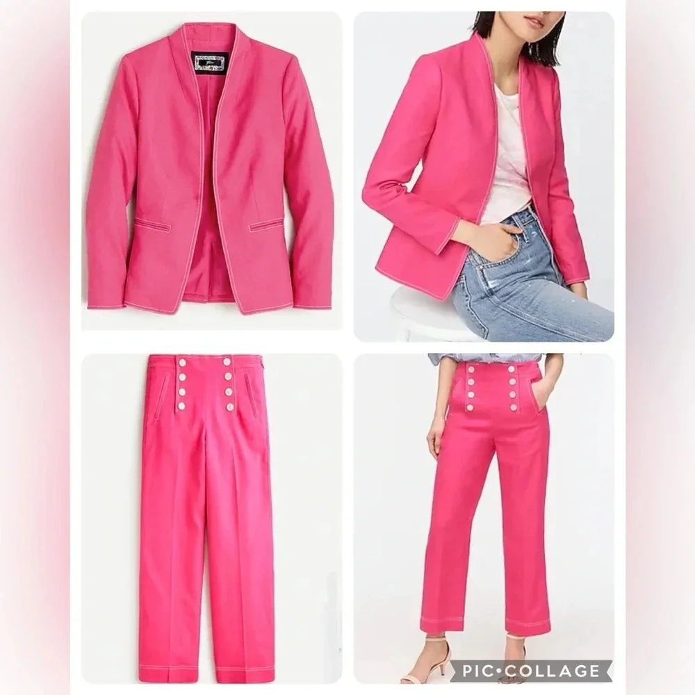 J Crew NWT Blazer (10) & NWOT Pants (8) Fuchsia Pink Stretch Linen